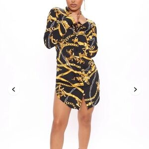 Fashion Nova Black and Gold Chain Mini Dress
